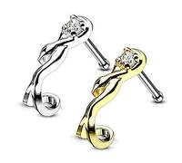 Tapsi´s Coolbodyart Piercing de Nez Nose Clou Droit Acier Chirurgical 316L Doré, Argent Robot Serpent Enveloppé Zircon - 2er Set