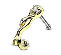 Tapsi´s Coolbodyart Piercing de Nez Nose Clou Droit Acier Chirurgical 316L Doré, Argent Robot Serpent Enveloppé Zircon - Or