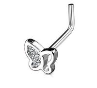 Tapsi´s Coolbodyart ®| Piercing Nez Piercing à Bouts Recourbés Acier INOX Acier Chirurgical 316L Zircon Papillon Versch.Farben - Argent