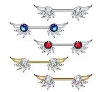 Tapsi´s Coolbodyart Piercing Têtons Piercing Nichon Acier Chirurgical 316L Doré, Or Rose 14 Carat, Argent Aile d'ange Zircon - 5er Set
