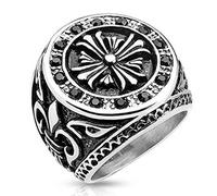 Tapsi´s Coolbodyart Sceau Bague en acier inoxydable Croix celtique 27 mm de large Fleur de Lis Zirconium Noir 60 (19)-69 (22), Acier inoxydable, Zircone cubique