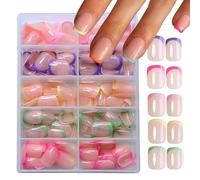 Tapufitil 240 Pièces De Faux Ongles Carrés Courts en Dentelle Française Auto-adhésifs Couverture Complète en Acrylique À Coller Réutilisables Vernis Brillant pour Les Ong