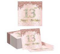 Tapufitil 80 Pièces Serviettes pour 13 Ans, Serviettes en Papier Pailletées Rose Doré avec Motif Strass, 33x33cm Accessoires Jetables pour Fête d'anniversaire De Fille De 13 Ans