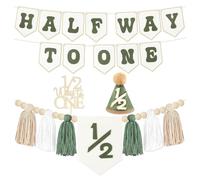Tapufitil Décorations d'anniversaire Mi-Année pour Garçons Blanc Et Vert Chemin vers Un Guirlande Gâteau Toppers Pompon Perles en Bois Bannière De Chaise Haute Chapeau 6