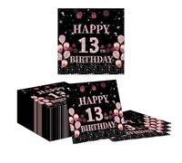Tapufitil Serviettes 80 Pièces pour 13 Ans, Serviettes en Papier Noir-Rose Or Rose Pailleté, 33x33cm Articles Jetables pour Fête d'anniversaire De Fille De 13 Ans