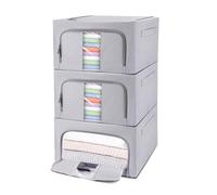 Tapvai Lot de 3 boîtes de rangement solides pliables avec fermeture éclair, sac de rangement avec cadre en métal 72 l, sac de rangement pour couettes, vêtements, pour le rangement de vêtements (gris