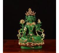 Tara Bouddha Vert Statue Résine Peint Statue Bouddha Bodhisattva Statue Moderne Décoration De La Maison, 28cm*20cm*12cm