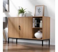 CALICOSY - Buffet 2 portes 2 niches ouvertes effet bois rainuré L110 cm - TARA - Bois clair
