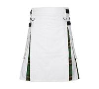Tara Murphy Kilt hybride en coton blanc, 61 cm de long, plis sous les plis, poches cargo latérales, sangles en cuir réglables, blanc, 36 inches / 91 cm