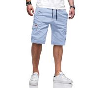 TARAINYA Cargo Short Homme éTé Coton Cordon de Serrage avec 6 Poches Taille Elastique Casual Short Bleu Ciel XL