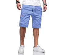 TARAINYA Cargo Short Homme éTé Coton Cordon de Serrage avec 6 Poches Taille Elastique Casual Short Bleu Ciel M