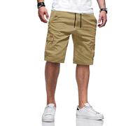 TARAINYA Cargo Short Homme éTé Coton Cordon de Serrage avec 6 Poches Taille Elastique Casual Short Kaki Clair L