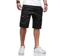 TARAINYA Cargo Short Homme éTé Coton Cordon de Serrage avec 6 Poches Taille Elastique Casual Short Noir M