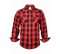 TARAINYA Chemise Flanelle Homme A Carreaux Western Cowboy Manches Longues avec Boutons-Pression Regular Fit Rouge Noir Buffalo 2XL