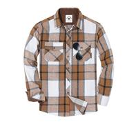 TARAINYA Chemise Flanelle Homme Manches Longues Carreaux Surchemise Patchwork Casual Regular Fit avec Poche Kaki Blanc S
