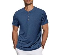 TARAINYA Henley T-Shirt Homme Coton Manches Courtes col Mao été Casual avec Bouton Décontractées Regular Fit Bleu foncé M