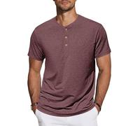 TARAINYA Henley T-Shirt Homme Coton Manches Courtes col Mao été Casual avec Bouton Décontractées Regular Fit Rouge L