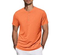 TARAINYA Henley T-Shirt Homme Coton Manches Courtes col Mao été Casual avec Bouton Décontractées Regular Fit Orange XL
