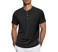 TARAINYA Henley T-Shirt Homme Coton Manches Courtes col Mao été Casual avec Bouton Décontractées Regular Fit Noir L