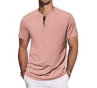 TARAINYA Henley T-Shirt Homme Cotton Tee Shirts Manches Courtes éTé avec Poche Décontractées Regular Fit Rose 4XL