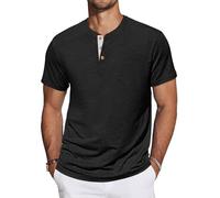 TARAINYA Henley T-Shirt Homme Cotton Tee Shirts Manches Courtes éTé avec Poche Décontractées Regular Fit Noir L
