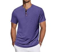 TARAINYA Henley T-Shirt Homme Cotton Tee Shirts Manches Courtes éTé avec Poche Décontractées Regular Fit Violet L