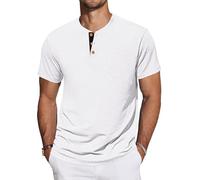 TARAINYA Henley T-Shirt Homme Cotton Tee Shirts Manches Courtes éTé avec Poche Décontractées Regular Fit Blanc L