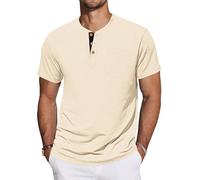 TARAINYA Henley T-Shirt Homme Cotton Tee Shirts Manches Courtes éTé avec Poche Décontractées Regular Fit Beige XL
