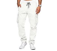 TARAINYA Pantalon Cargo Homme Coton Baggy Chino Cordon de Serrage avec Poches Blanc M