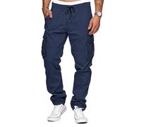 TARAINYA Pantalon Cargo Homme Coton Baggy Chino Cordon de Serrage avec Poches Bleu foncé L