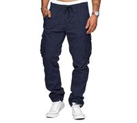 TARAINYA Pantalon Cargo Homme Coton Baggy Chino Cordon de Serrage avec Poches Bleu Marine XL