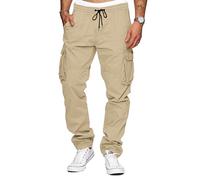 TARAINYA Pantalon Cargo Homme Coton Baggy Chino Cordon de Serrage avec Poches Kaki Clair S