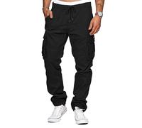 TARAINYA Pantalon Cargo Homme Coton Baggy Chino Cordon de Serrage avec Poches Noir M