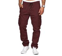 TARAINYA Pantalon Cargo Homme Coton Baggy Chino Cordon de Serrage avec Poches Rouge foncé L