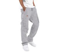 TARAINYA Pantalon Cargo Homme en Coton Souple avec Cordon de Taille et Poches Utilitaires S-3XL C Gris XL