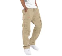 TARAINYA Pantalon Cargo Homme en Coton Souple avec Cordon de Taille et Poches Utilitaires S-3XL C Kaki Clair XXL