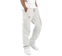 TARAINYA Pantalon Cargo Homme en Coton Souple avec Cordon de Taille et Poches Utilitaires S-3XL D Blanc M