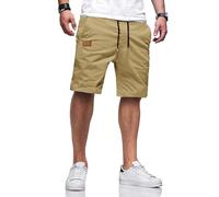 TARAINYA Short Homme Coton éTé Taille Elastique avec Poches Short Chino Homme Regular Fit A Kaki Clair 3XL