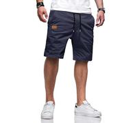 TARAINYA Short Homme Coton éTé Taille Elastique avec Poches Short Chino Homme Regular Fit C Bleu Marine XL