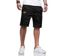 TARAINYA Short Homme Coton éTé Taille Elastique avec Poches Short Chino Homme Regular Fit Noir XL