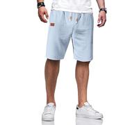 TARAINYA Short Homme Coton Lin Taille Elastique éTé Casual Pantalon Court Homme avec Poches Bleu Ciel L