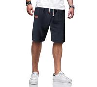 TARAINYA Short Homme Coton Lin Taille Elastique éTé Casual Pantalon Court Homme avec Poches Bleu Marine L