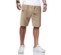 TARAINYA Short Homme Coton Lin Taille Elastique éTé Casual Pantalon Court Homme avec Poches Kaki foncé L