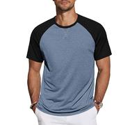 TARAINYA T-Shirt Homme Coton Manches Courtes Tee Shirts Col Rond Manches Raglan Color Block Été Gris Bleu Noir XXL