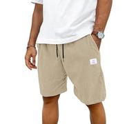 TARAINYA Velours Côtelé Short Homme Coton Stretch Cordon de Serrage été Casual Chino Corduroy Shorts Court Homme avec Poches Kaki Clair L