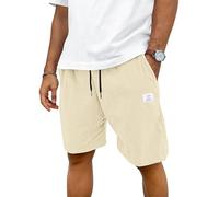 TARAINYA Velours Côtelé Short Homme Coton Stretch Cordon de Serrage été Casual Chino Corduroy Shorts Court Homme avec Poches Beige L