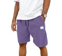 TARAINYA Velours Côtelé Short Homme Coton Stretch Cordon de Serrage été Casual Chino Corduroy Shorts Court Homme avec Poches Violet XL