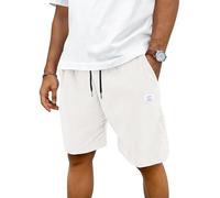 TARAINYA Velours Côtelé Short Homme Coton Stretch Cordon de Serrage été Casual Chino Corduroy Shorts Court Homme avec Poches Blanc L
