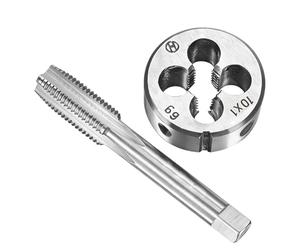 Tarauds À Filetage Métrique HSS M10 x 1,0, Kit Taraudage 2 Pièces Avec Taraud Machine Métrique Et Filière Ronde, Goujures Droites, Tolérance H2, Pour Création Et Réparation De Filetages Fins