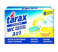 TARAX - Tablettes WC 3-en-1 - Action Nettoyante, Anti-Calcaire, Désodorisante - Efficace Même Sous l'Eau - Compatible Fosses Septiques - Senteur Citron - 8 Tablettes